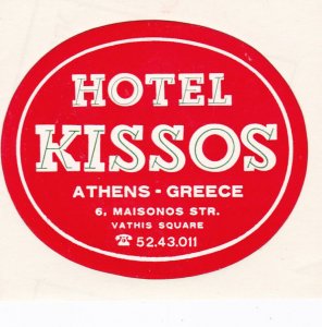 Greece Athens Hotel Kissos Vintage Luggage Label sk3041