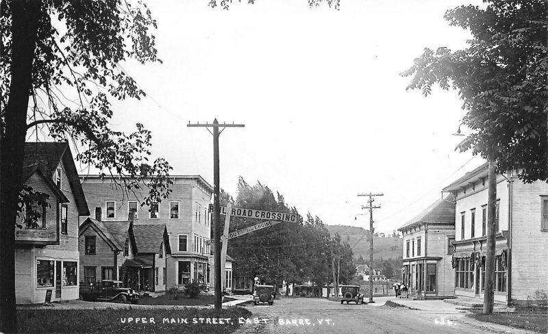 Barre VT Upper Main Street Socony Gas Storefronts Old Truck & Cars RPPC