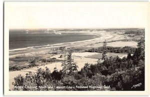 RPPC Crescent Beach & Crescent City, Redwood Highway, CA c1950s Vintage Postcard