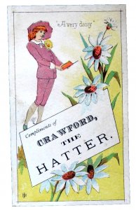 1870s-80s Lady & Daisies, Crawford The Hatter Oscar Wilde Card F27
