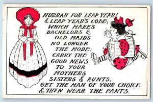 1908 Leap Year Old Woman Big Hat Child Selling Newspaper Los Angeles CA Postcard