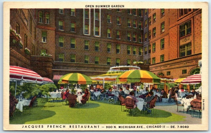 Postcard - Open Summer Garden - Jacques French Restaurant - Chicago, Illinois