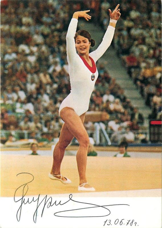 Ludmilla Turischtschewa Soviet Russian Gymnast Autograph On Continental Postcard