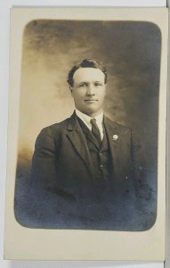 RPPC Gentlemen with Unique Lapel Pin c1907 Real Photo Postcard K14