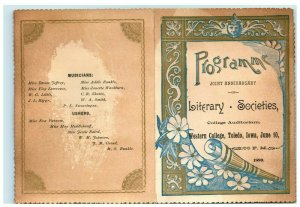 1889 Western College Literary Socities Program Toledo, Iowa Fabulous! P226