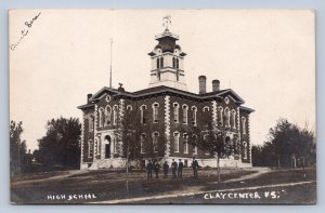 J94/ Clay Center Kansas RPPC Postcard c1910 High School Building 49