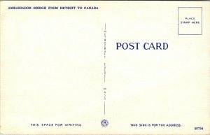 Ambassador Bridge from Detroit Michigan to Canada Linen Postcard