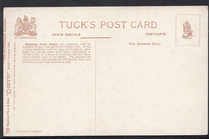 Middlesex Postcard - Hampton Court From Thames Back Water   RT1853