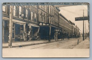 MIDDLETOWN NY NORTH STREET FROM DEPOT ST. ANTIQUE REAL PHOTO POSTCARD RPPC