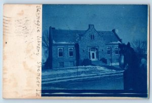 Spencer Iowa IA Postcard RPPC Photo Carnegie Library Building Cyanotype 1909