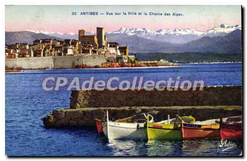 Postcard Antibes Old City View and La Chaine Des Alpes