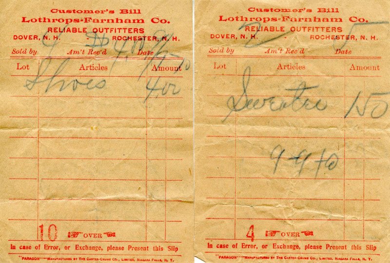 Lothrops-Farnham Co., Dover, NH. 2 Receipts, ca 1898  (5 X 3.625)