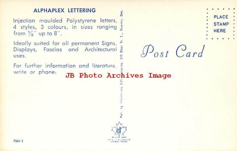 Advertising Postcard, Alphaplex Lettering, Polystyrene Letters, Dexter No 7561-C