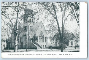 1907 First Methodist Episcopal Church & Parsonage Lake Mills Wisconsin Postcard