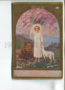 482078 Pax vobis PEACE to you LION Lamb SAINT ANGEL Vintage postcard