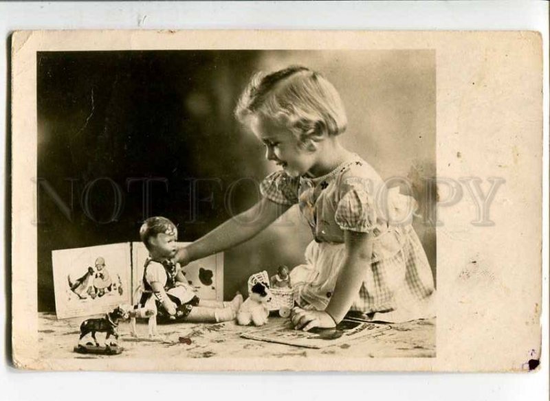 3014891 Charming Girl w/ DOLL & HORSE toys Old photo PC