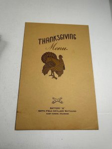 Thanksgiving Menu Battery B 537th Field Artillery Battalion Camp Carson CO