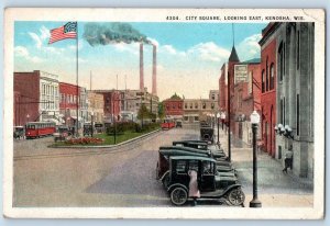 1923 City Square Looking East Classic Cars Tramway Kenosha Wisconsin WI Postcard