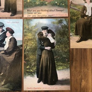 Lot Of 5 :  (4) JACK'S COURTSHIP & (1) TOMMY POSTCARD PC VINTAGE LOVE ROMANCE