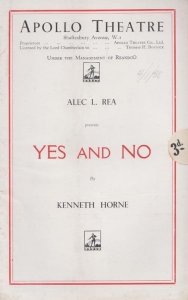 Yes & No Kenneth Horne Alec Rea Comedy Apollo London Theatre Programme