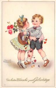 BG8898  boy and girl flower   geburtstag birthday greetings germany