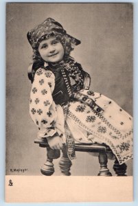 R. Mosinger Signed Artist Postcard Little Girl Peasant Maid Studio Art Tuck