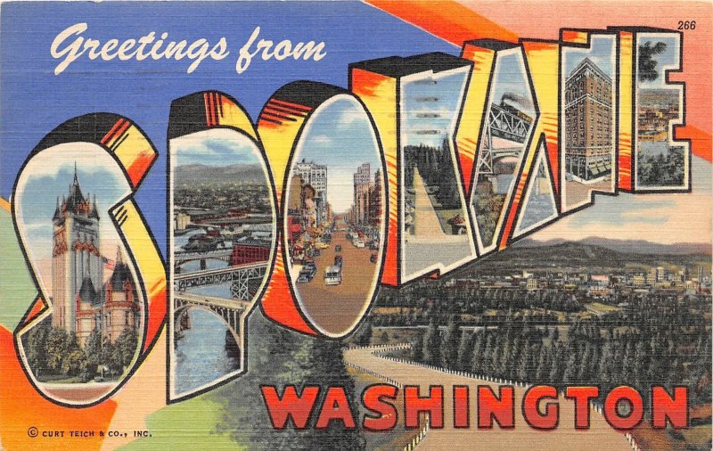 G33/ Spokane Washington Postcard Linen Curt Teich Large Letter Greetings