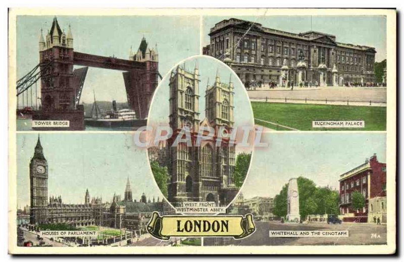 Old Postcard London Tower Bridge Buckingham Palace Houses of Parliament White...