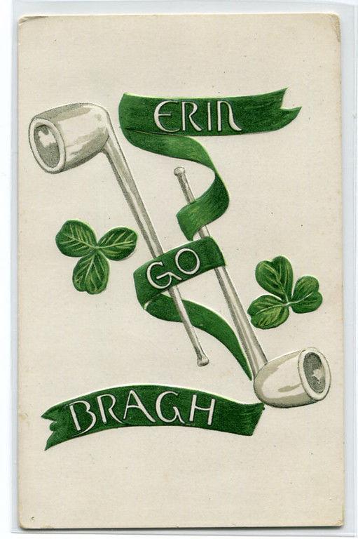 St Patrick's Day Pipes Clover Erin Go Bragh 1907c postcard