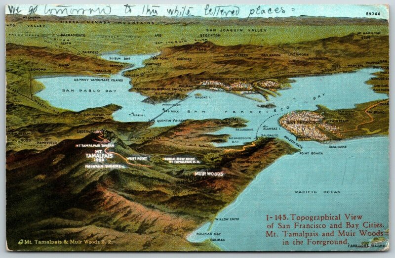 Topographical View of San Francisco and Bay Cities, California 1929 - Postcard  