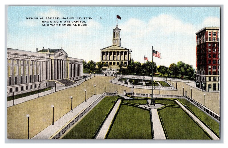 Postcard TN Memorial Square State Capitol War Memorial Bldg. Nashville Tennessee