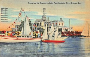 NEW ORLEANS~PREPARING FOR REGATTA LAKE PONTCHARTRAIN 1948 TO ELKINS WV POSTCARD