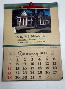OB Weidman Inc Llanerch PA Vintage Calendar 1951