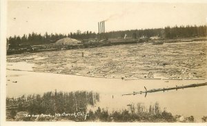 Postcard RPPC California Westwood Log Pond Logging Lumber 1920s 23-2372