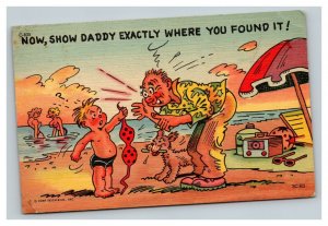 Vintage 1940's Comic Postcard Boy Holding Woman's Bikini Top Risqué