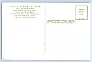 SAULT STE. MARIE, Michigan MI ~ Roadside CHRIS STEAK HOUSE c1950s Postcard