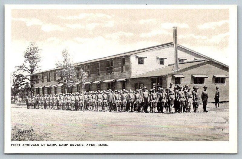 US Army Infantry First Arrivals at Camp Devens  Massachusetts    Postcard