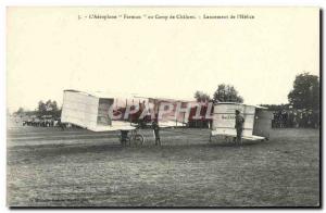 Old Postcard Jet Aviation Airplane Farman at Chalons camp Launch of & # 39helice