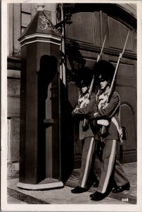 Denmark Kjøbenhavn The Guard in Front of the Royal Castle Copenhagen RPPC C023