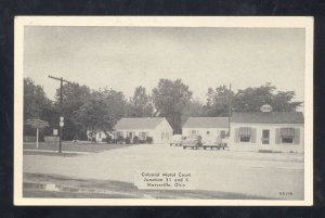 MARYSVILLE OHIO COLONIAL MOTEL COURT OLD CARS VINTAGE ADVERTISING POSTCARD