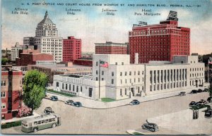 1940s U.S. Post Office and Court House Peoria Illinois Postcard