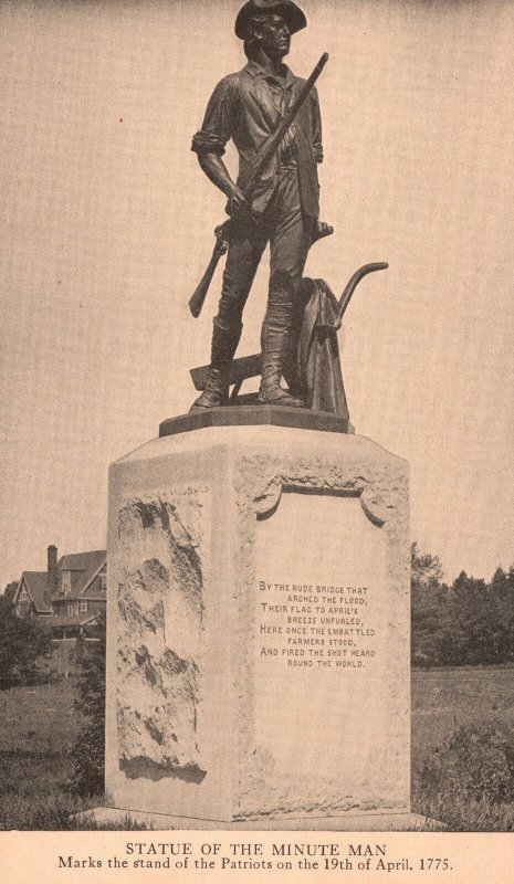 Vintage Postcard 1910's Statue of the Minute Man Patriots Concord Massachusetts 