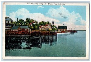 1938 View Of Wharves Along The Shore Noank New London Connecticut CT Postcard