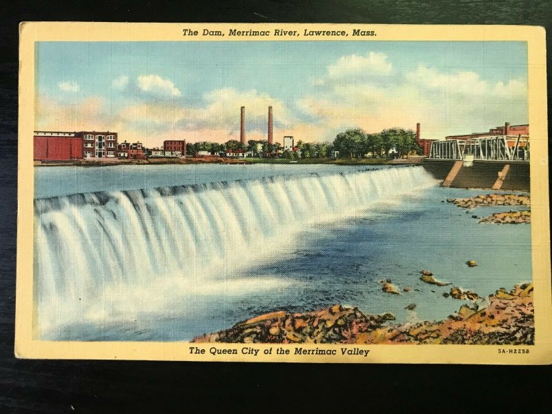 Vintage Postcard 1935 The Merrimac River Dam, Lawrence, Massachusetts (MA)