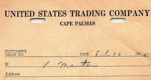 1945 CAPE PALMAS LIBERIA UNITED STATES TRADING COMPANY BILLHEAD INVOICE Z5550