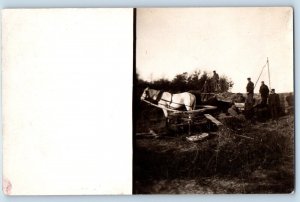 Farming Postcard RPPC Photo Horses And Wagon Farmers Scene Field c1910's Antique