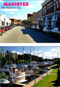 2~4X6 Postcards Manistee, MI Michigan STREET SCENE~JC Penney & BOAT DOCKS/Marina
