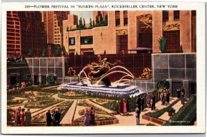 Postcard NYC Rockefeller Center - Flower Festival in Sunken Plaza