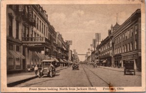 Postcard Front Street Looking North from Jackson Hotel in Fremont, Ohio