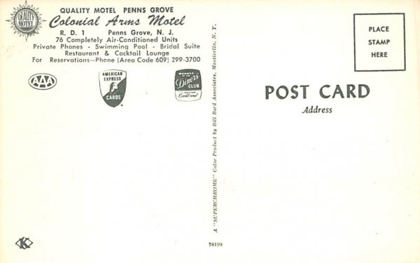 Quality Motel Penns Grove, Colonial Arms Motel New Jersey Postcard